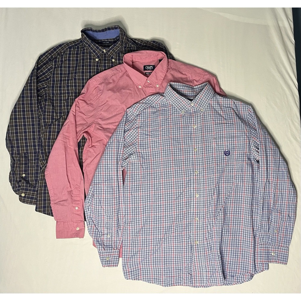 Chaps Oxford Dress Shirts Men's SZ Large Multicolor Long Sleeve Button Up Lot X3